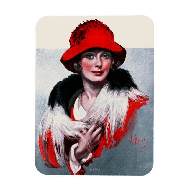 Frau in Red Hat Magnet (Vertikal)