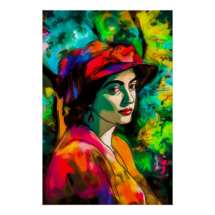 Frau in Red Hat Poster