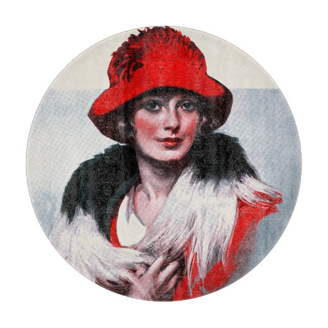 Frau in Red Hat Schneidebrett (Vorderseite)
