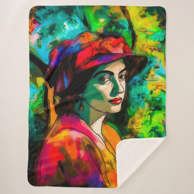 Frau in Red Hat Sherpadecke (Vorderseite)