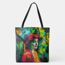 Frau in Red Hat Tasche