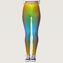 Frau in Regenbogen-Verlauffleggings mit einem deze Leggings