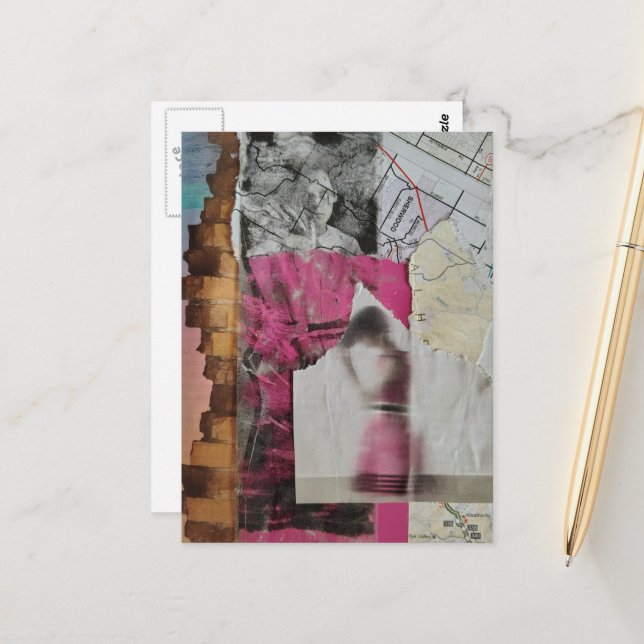 Frau in rosa abstrakte Collage Postkarte (Vorderseite/Rückseite Beispiel)