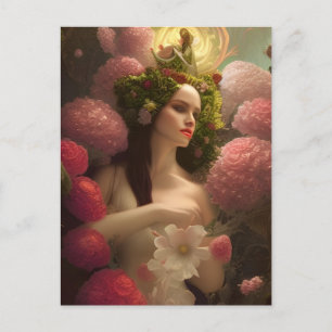 Frau in rosa Blume Postkarte