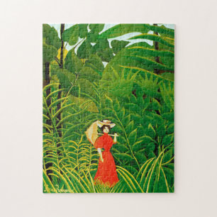 Frau in Rot im Wald von Henri Rousseau