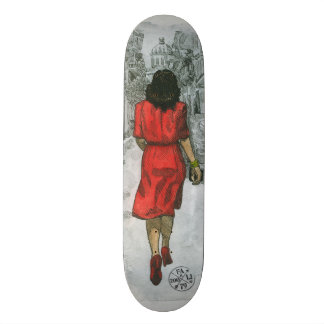 Frau in Rot Skateboard