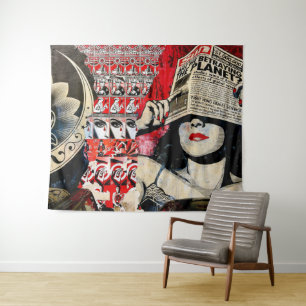 Frau in rotem Lippenstift Wand Graffiti Wandteppic Wandteppich