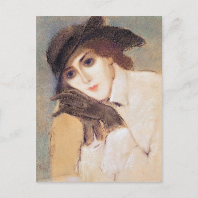 Frau in schwarzen Handschuhen Postkarte (Vorderseite)