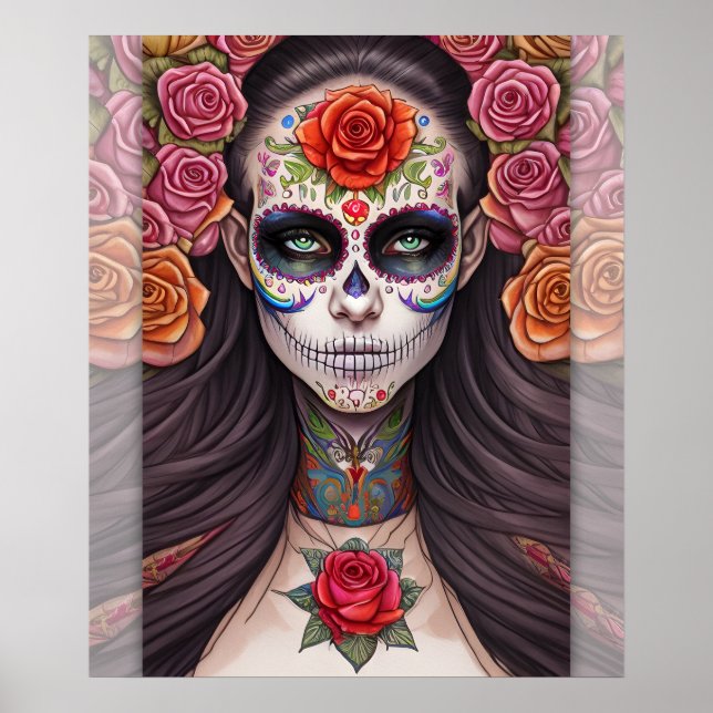 FRAU IN Sugar Skull Makeup - Sugar Skull Art Poster (Vorne)
