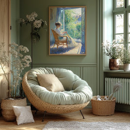 Frau in Sunlit Room mit Balkon - Impressionistin Poster