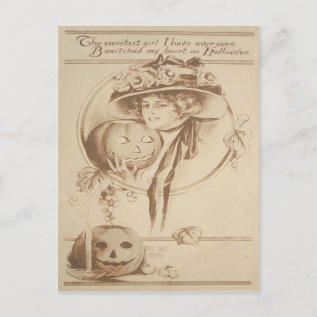 Frau Jack O' Lantern Blattkerze Postkarte (Vorderseite)