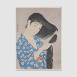 Frau kämmt ihr Haar von Hashiguchi Goyo Seidenpapier