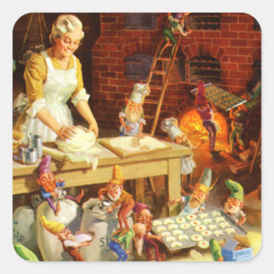 Frau Klaus und Sankt-Elfe backen Quadratischer Aufkleber