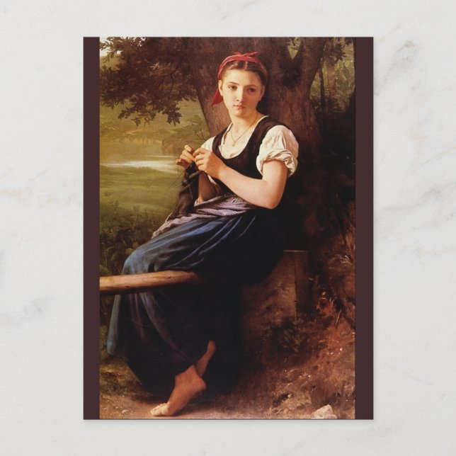 Frau Knitting von Bouguereau Postkarte (Vorderseite)