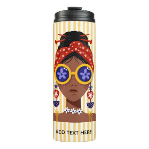 Frau Kopf Illustration auf Gelb Thermal Thermosbecher
