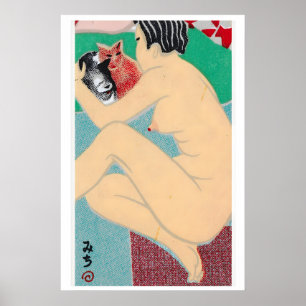 Frau kuschelt mit Katzen - Streichholzschachtel-Dr Poster