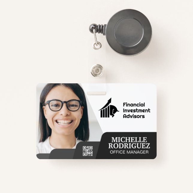 Frau lächeln | Unternehmen | Barcode Business Card Ausweis (Vorderseite mit Rechteck)