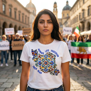 Frau Leben Freiheit Persische Fliesen Blau T-Shirt