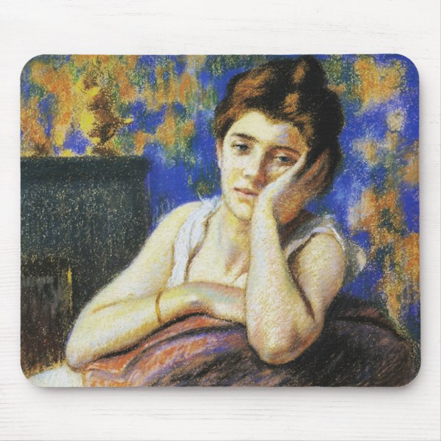 Frau lehnt auf einen Stuhl Mousepad (Vorne)