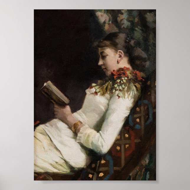 Frau lesen, Frau Portrait, Vintage Kunst Poster (Vorne)