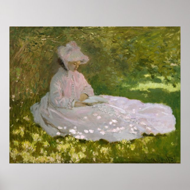 Frau lesen Springtime Monet Poster (Vorne)
