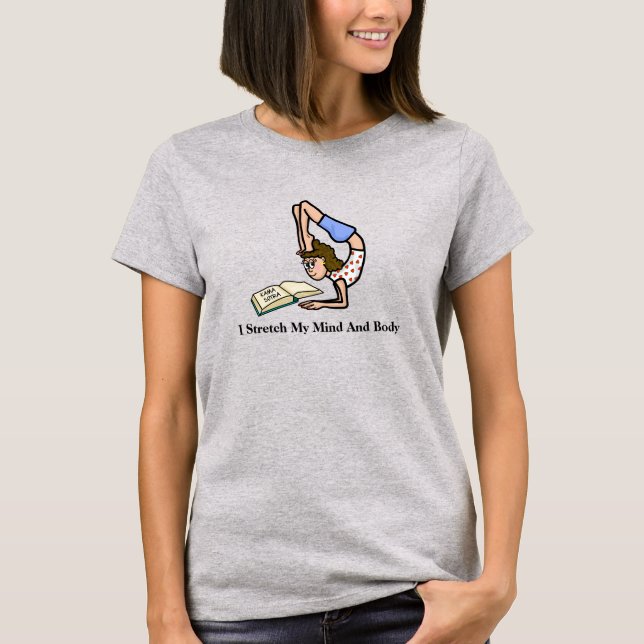 Frau lesen und Yoga Funny T - Shirt (Vorderseite)