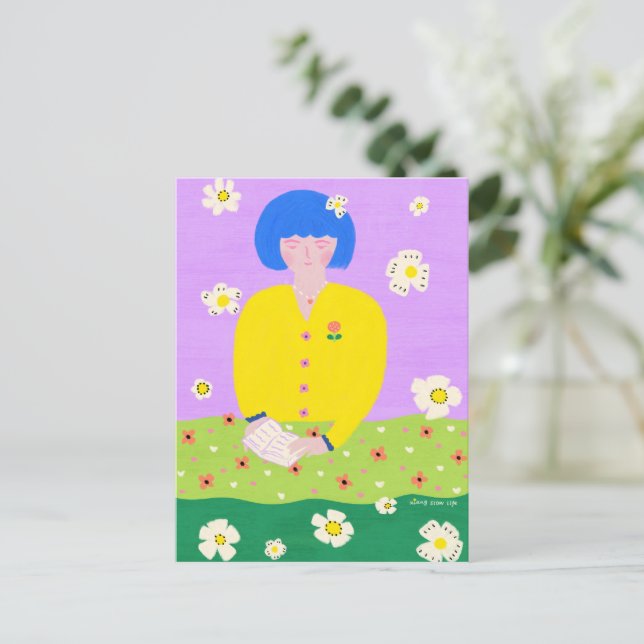 Frau lesend im Garten Postkarte (Stehend Vorderseite)
