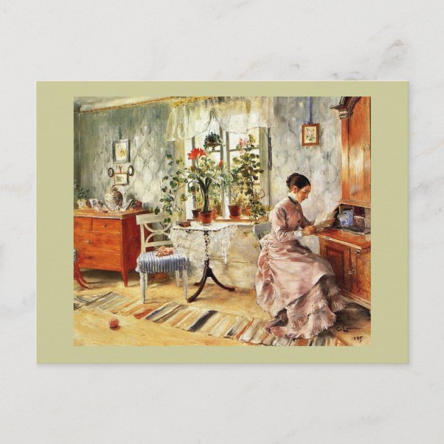 Frau liest einen Buchstaben Postkarte (Vorderseite)