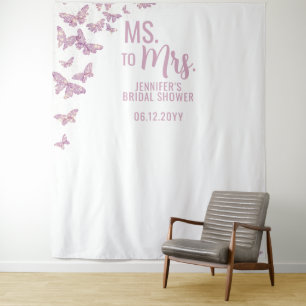 Frau Lila Gold Butterfly White Bridal Hintergrund Wandteppich