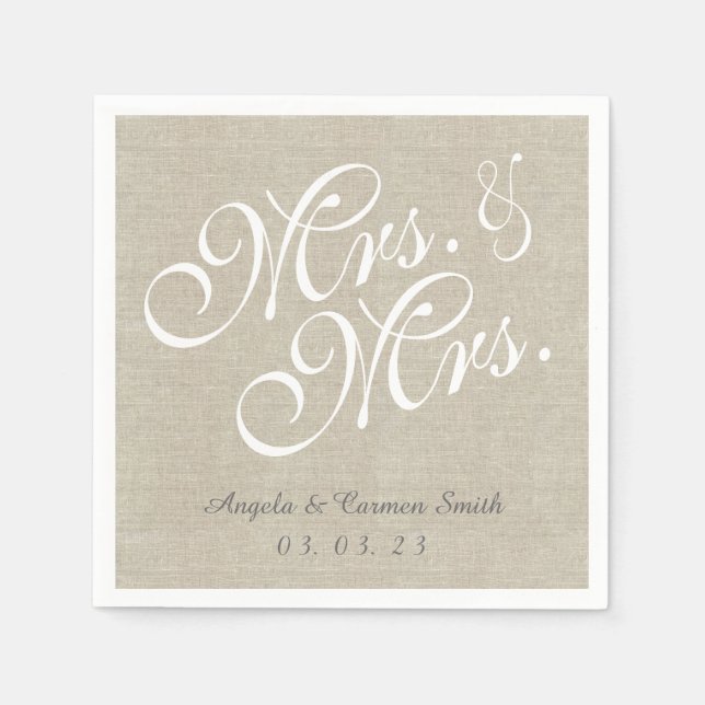 Frau Linen Rustic Wedding Paper Napkins Serviette (Vorderseite)