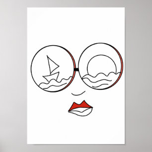 Frau Linienkunst Sommer Strand Poster