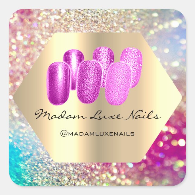 Frau Luxe Nails Glitzer Pink Gold Geometry Quadratischer Aufkleber (Vorderseite)