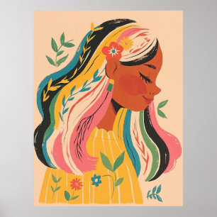 Frau Mädchen Süß Boho Blumen Illustration Poster