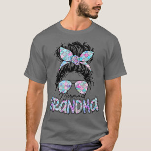 Frau Mermaid Grandma Messy Bun Hair Sonnenbrille B T-Shirt