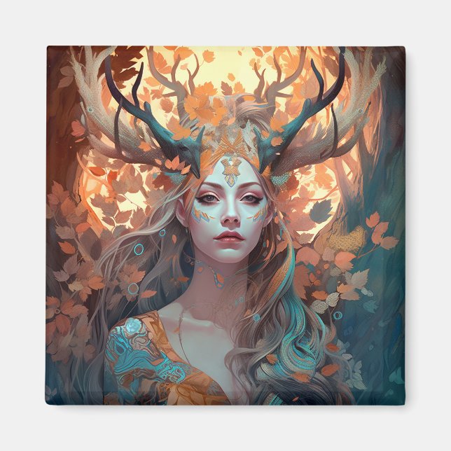 Frau mit antlers Fantasy Art Magnet (Vorne)