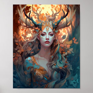 Frau mit antlers Fantasy Art Poster