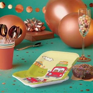 Frau mit Auto Pappteller