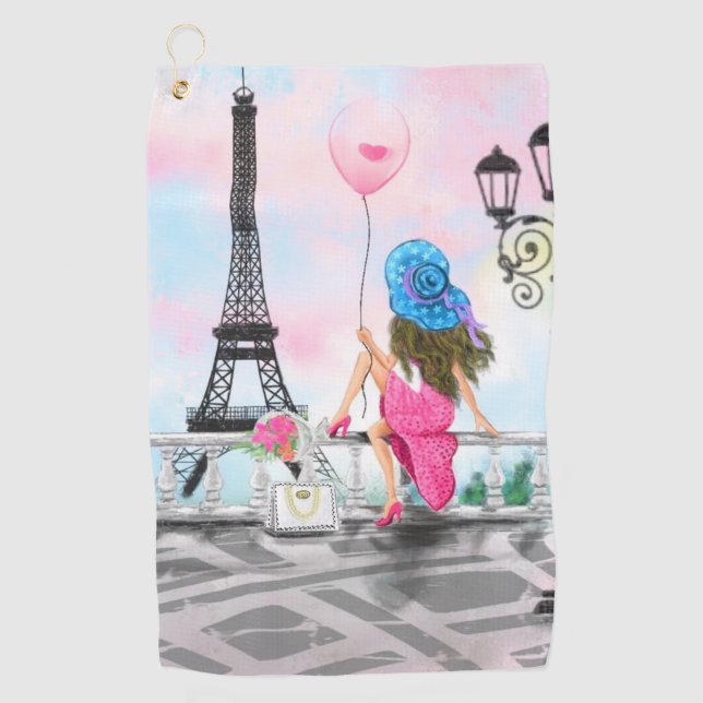 Frau mit Ballon in Paris Golf Handtuch (Vorderseite)