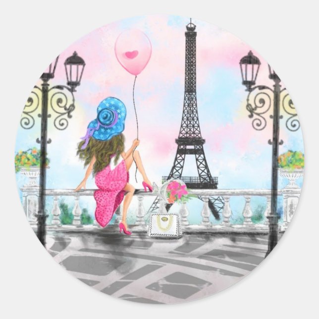 Frau mit Ballon in Paris Sticker Eiffelturm (Vorderseite)