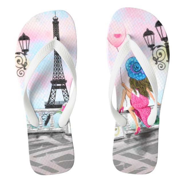 Frau mit Ballon Paris Flip Flops Eiffelturm (Fußbett)