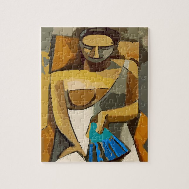 Frau mit blauem Lüfter, (Vertikal)