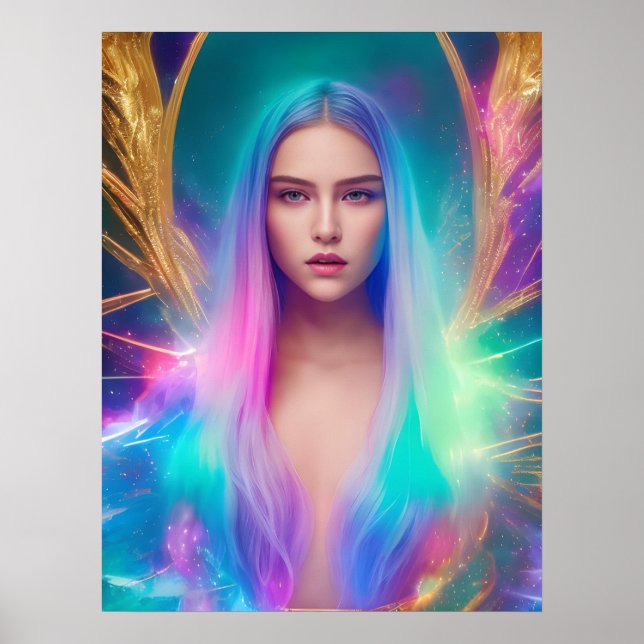 Frau mit blauem und Lila Haar Poster (Vorne)
