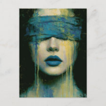 Frau mit blauer Augenbinde