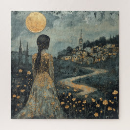 Frau mit Blick auf die Stadt Mondlicht