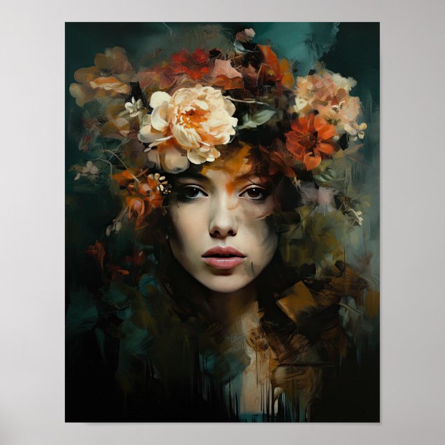 Frau mit Blume Head Art Print Poster (Vorne)