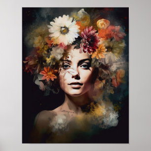 Frau mit Blume Head Art Print Poster
