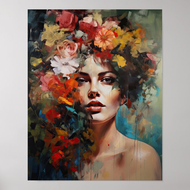 Frau mit Blume Head Art Print Poster (Vorne)