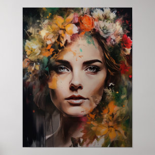 Frau mit Blume Head Art Print Poster