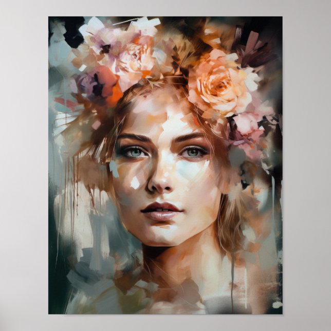Frau mit Blume Head Art Print Poster (Vorne)