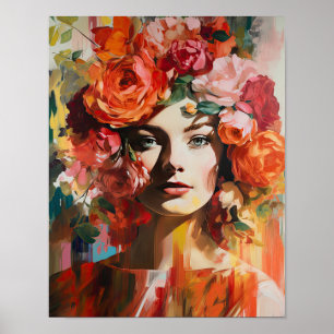 Frau mit Blume Head Art Print Poster